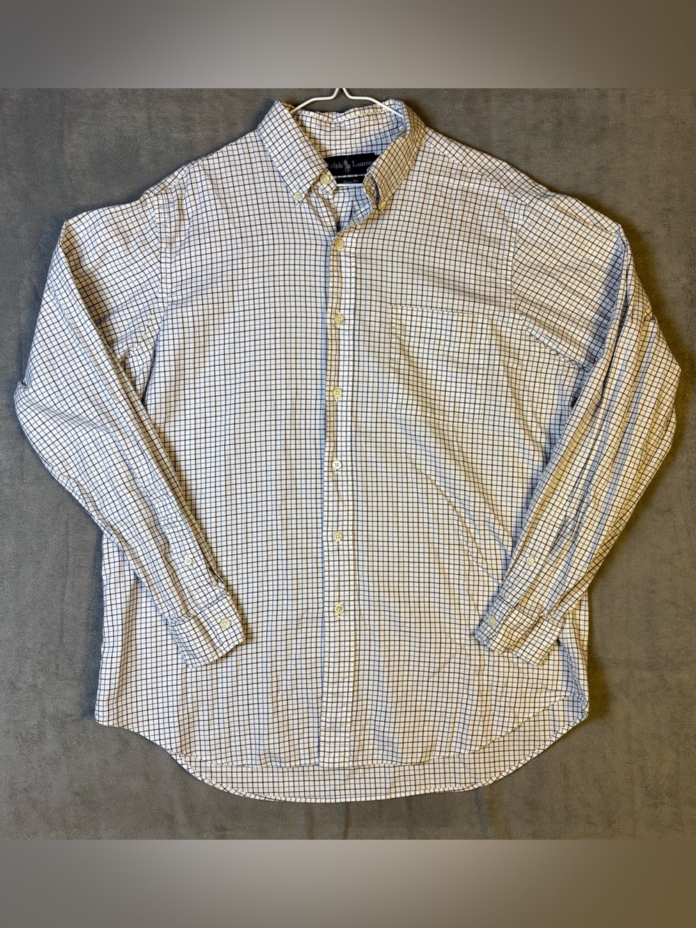 Ralph Lauren Mens Large L/S Button Down Shirt Blue Grid Plaid Check Classic Fit